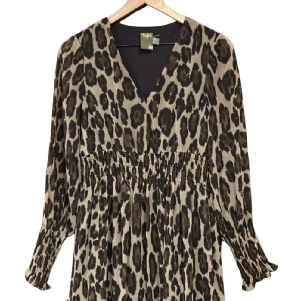 Taylor Animal Print Smocked-Chiffon A-Line Dress Women’s Size 2 - Picture 6 of 10